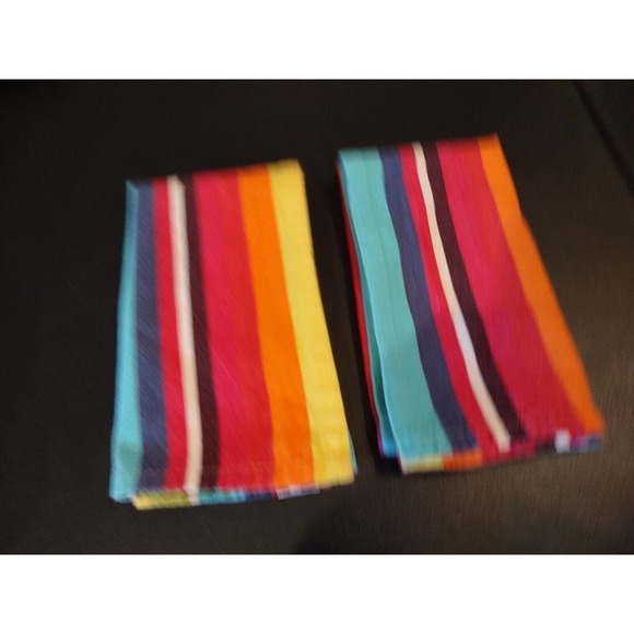 PIER 1 Cotton Napkins Rainbow Striped Bright Pink Blue Green Set Of 2 Napkins - Picture 2 of 4